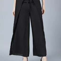 Aditi Wasan Women Relaxed Flared Mid-Rise Cotton Parallel Trousers-image-28