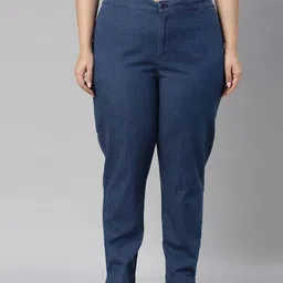 Go Colors Women Plus Size Blue Tailored Tapered Fit Trousers-12