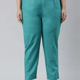 Go Colors Women Plus Size Tailored Tapered Fit Cotton Cigarette Trousers-55