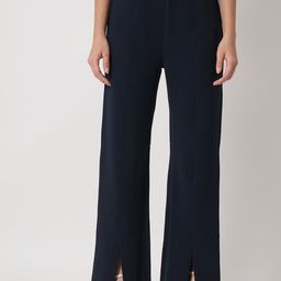 Orchid Blues Women Navy Blue High-Rise Pure Cotton Trousers-image-16