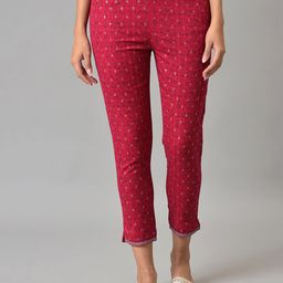 W Women Pink Ethnic Motifs Printed Slim Fit Trousers-image-70