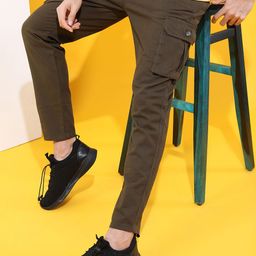 HIGHLANDER Men Olive Green Slim Fit Easy Wash Cargos Trousers-image-98