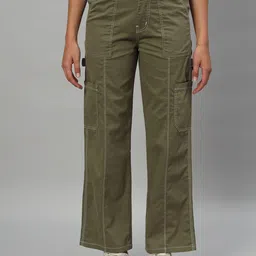 Chemistry Women Relaxed Loose Fit High-Rise Zip Flat-Front Easy Wash Cargos Trouser-image-47