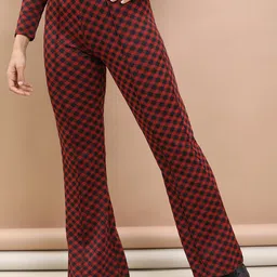Tokyo Talkies Women Checked Bootcut Trousers-image-49