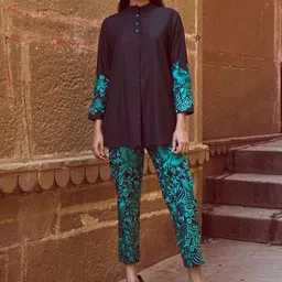 Dash and Dot Women Urban Slim Tapered Fit Floral Embroidered Trousers-image-90