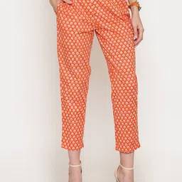 Sera Orange Ethnic Motifs Printed Straight Fit Pleated Trousers-picture-3