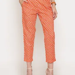 Sera Women Cotton Ethnic Motifs Printed Straight Fit Pleated Trousers-picture-4