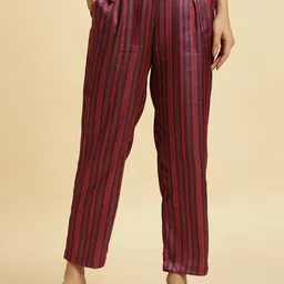 W Women Striped Straight Fit Pleated Trousers-image-21