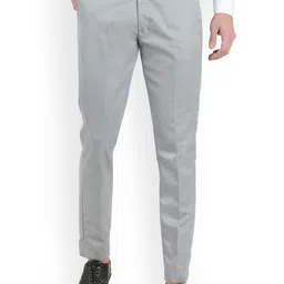 VEI SASTRE Men Grey Smart Slim Fit Trousers-picture-33