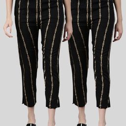 Kryptic Women Pack Of 2 Geometric Printed Mid-Rise Smart Slim Fit Cigarette Trousers-image-74