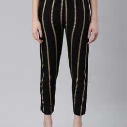 Kryptic Women Striped Smart Slim Fit Trousers-image-67