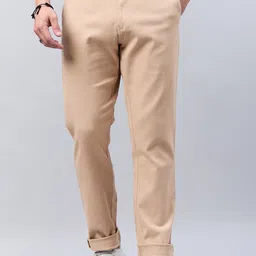Style Quotient Men Beige Smart Slim Fit Mid-Rise Cotton Stretchable Chinos Trousers-image-35