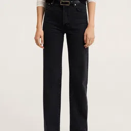 MANGO Women Black Pure Cotton Straight Fit High-Rise Jeans-image-43