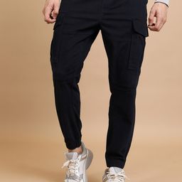 HIGHLANDER Men Navy Blue Mid-Rise Cargo Joggers-image-41
