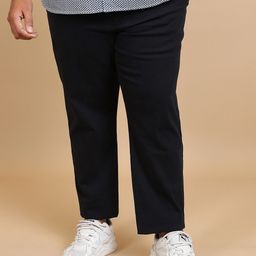 HIGHLANDER Plus Size Men Navy Blue Mid-Rise Chinos Trousers-image-71