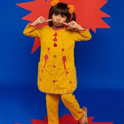 Somersault Girls Embroidered Regular Pure Cotton Kurta With Trousers-picture-31