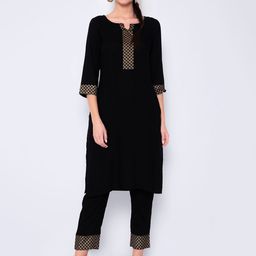 God Bless Women Black Printed Kurta with Trousers-image-94