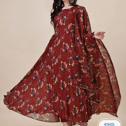 Berrylicious Floral Printed Anarkali Kurta & Trousers With Dupatta-image-76