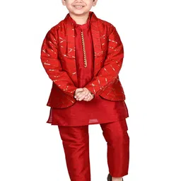 BAESD Boys Mandarin Collar Regular Straight Kurta with Trousers & Jacket-16