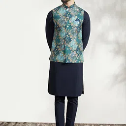 KISAH Men Floral Printed Regular Fit Kurta Jacket Trouser Set-picture-43