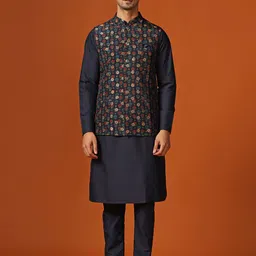 KISAH Floral Printed Straight Kurta with Churidar & Nehru jacket-11