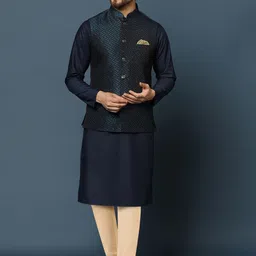 KISAH Mandarin Collar Straight Kurta & Trouser With Nehru Jacket-picture-10
