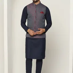 KISAH Mandarin Collar Straight Kurta with Trousers & Nehru Jacket-picture-55
