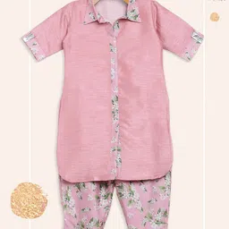 AHALYAA KIDS Girls Floral Printed Shirt Collar Kurta With Trousers-image-66