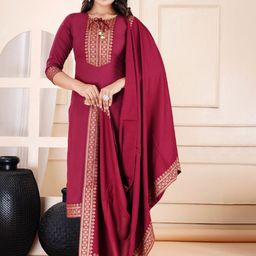 KALINI Ethnic Motifs Yoke Design Kurta With Trousers & Dupatta-image-93