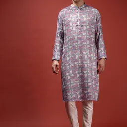 KISAH Geometric Printed Mandarin Collar Straight Kurta with Trouser-image-71