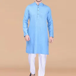 PRINTCULTR Band Collar Pure Cotton Straight Kurta With Pyjamas-picture-51