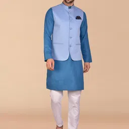 PRINTCULTR Mandarin Collar Regular Pure Cotton Kurta With Churidar & Nehru Jacket-picture-2