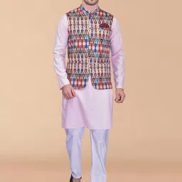 PRINTCULTR Pure Cotton Straight Kurta With Pyjamas & Nehru Jacket-picture-36