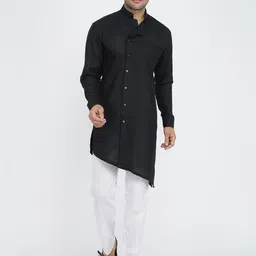 ROYAL KURTA Band Collar Angrakha Pure Cotton Kurta With Trousers-picture-48