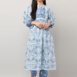 SAVI Cotton Printed A Line Kurta & Trousers Set-image-27