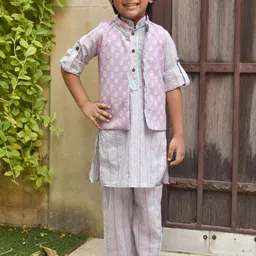Fayon Kids Boys Floral Printed Regular Pure Cotton Kurta with Trousers-39