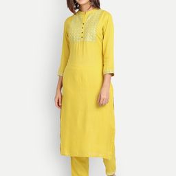 Haute and Humble Women Yoke Embroidered Sequin Design Kurta with Trousers-44