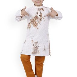 BAESD Boys Floral Embroidered Regular Thread Work Kurta with Trousers-4