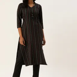 KALINI Women Striped Regular Thread Work Kurta with Trousers-picture-4