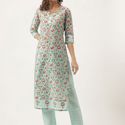 KALINI Floral Printed Chanderi Silk Straight Kurta With Trouser-34