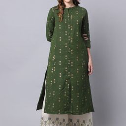 Pistaa Women Green Printed Kurta with Palazzos-25