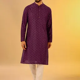 KISAH Men Geometric Zari Embroidered Regular Sequinned Kurta With Trousers Set-4