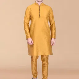 PRINTCULTR Mandarin Collar Pure Silk Kurta With Trousers-image-51