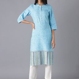 AURELIA Women Blue & White Floral Printed Kurta with Trousers-picture-14