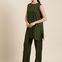 SHOOLIN Round Neck Sleeveless Regular Top with Trousers-picture-39