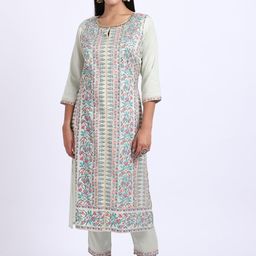 Cantabil Women Sea Green Floral Printed Kurta with Trousers-11