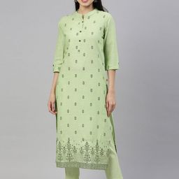 Marcia Women Green Floral Printed Pure Cotton Kurta with Trousers-49