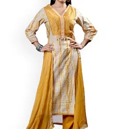 EKISHA Abstract Printed V-Neck Pure Cotton Straight Kurta With Trousers & Dupatta-17