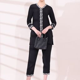 Anouk Black Floral Embroidered Regular Thread Work Kurti with Trousers-picture-19
