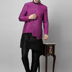 Utsav Fashion Men Regular Thread Work Dupion Silk Kurti with Trousers-image-42
